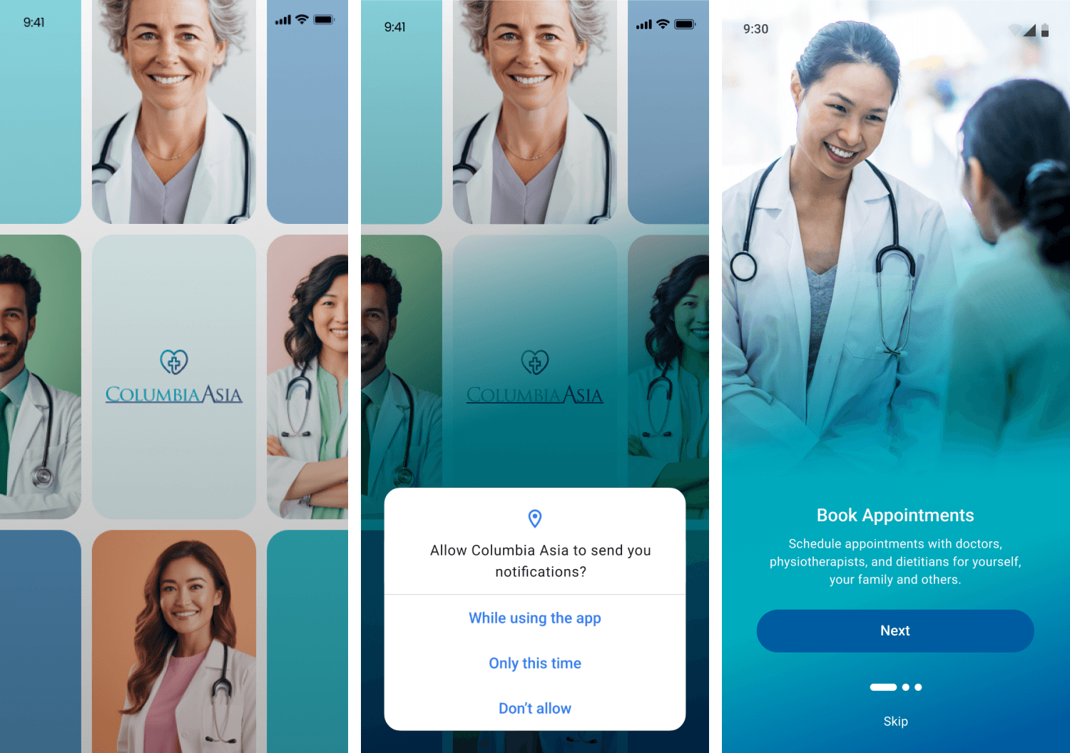 Columbia Asia patient portal visual design screen 1
